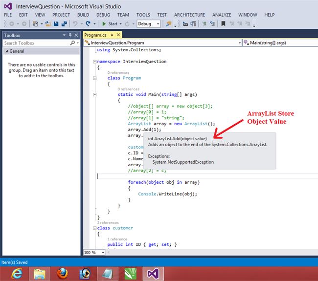arraylist store object value